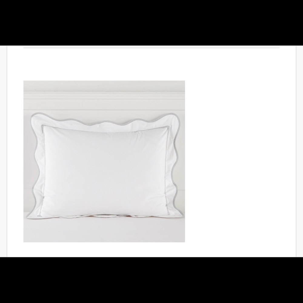 Scallop Trim Organic Sham, Standard, White/Light Gray pillow sham